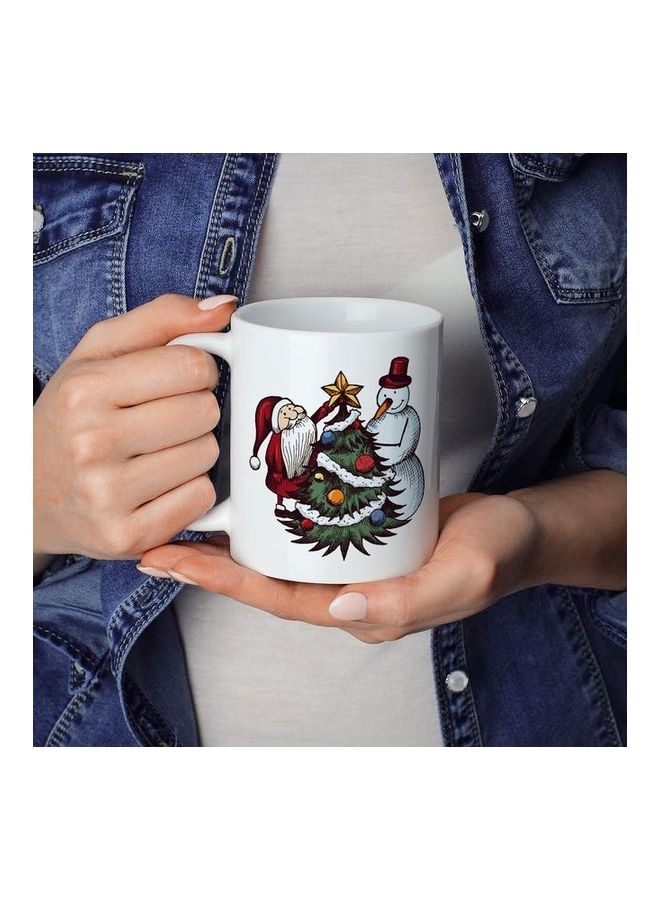Snow Man And Santa Printed Coffee Mug White/Red/Yellow 18cm - Image 3