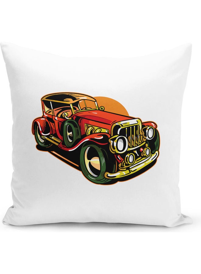 Vintage Car Themed Decorative Throw Pillow White/Red/Green 40x40cm - Image 1