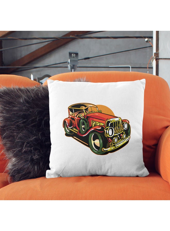 Vintage Car Themed Decorative Throw Pillow White/Red/Green 40x40cm - Image 2