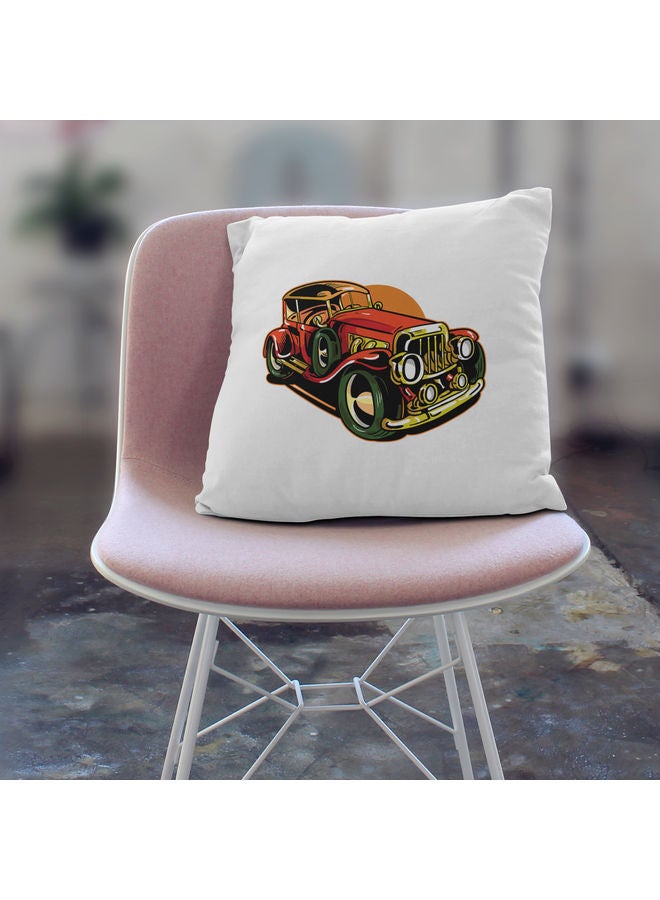 Vintage Car Themed Decorative Throw Pillow White/Red/Green 40x40cm - Image 3