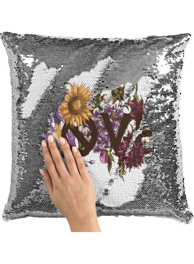 وسادة زينة مزينة بالترتر بتصميم يعبر عن الحب أبيض/أحمر/أصفر 40x40سم - Image 2