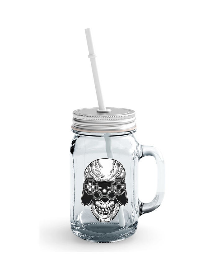Old PS Controller Skull Design Glass Jar With Straw Multicolour  - Image 1