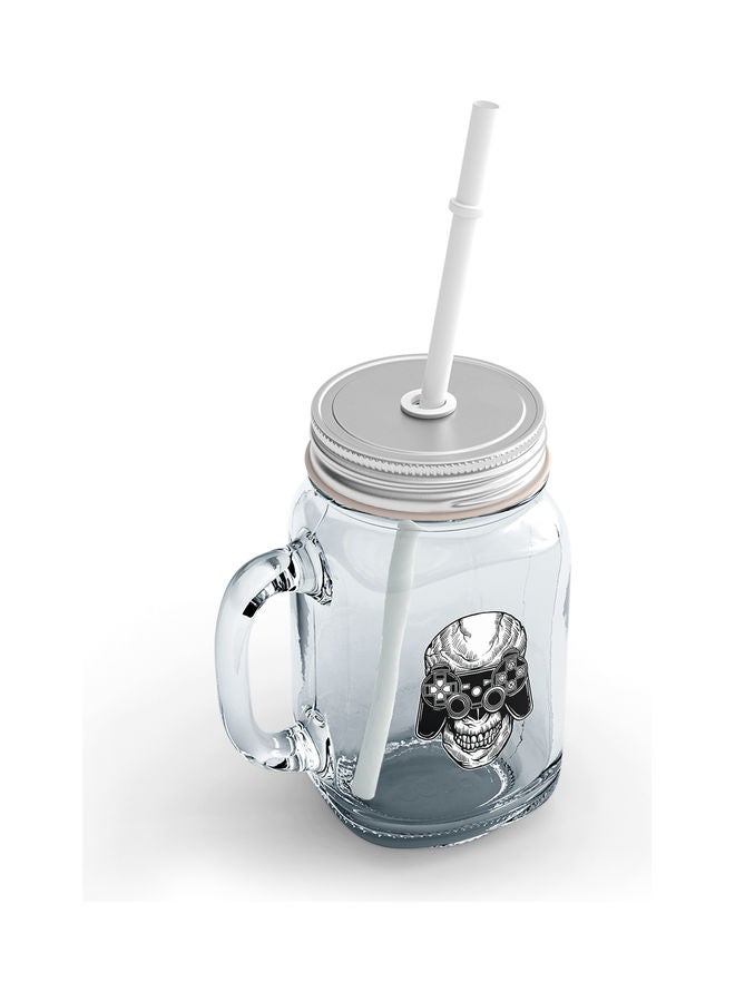 Old PS Controller Skull Design Glass Jar With Straw Multicolour  - Image 2