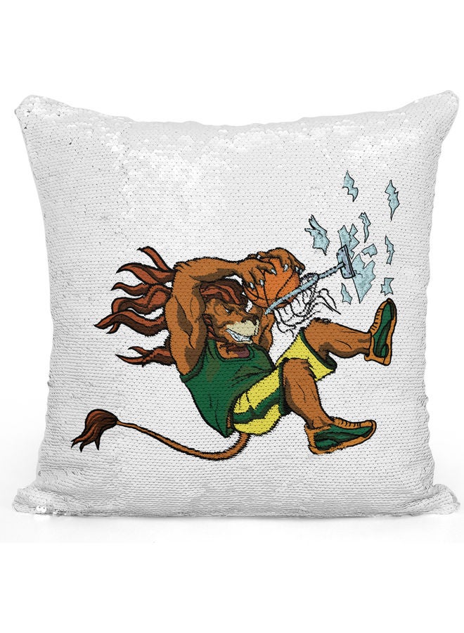 Tiger Basketball Themed Sequin Decorative Throw Pillow White/Green/Silver - Image 1