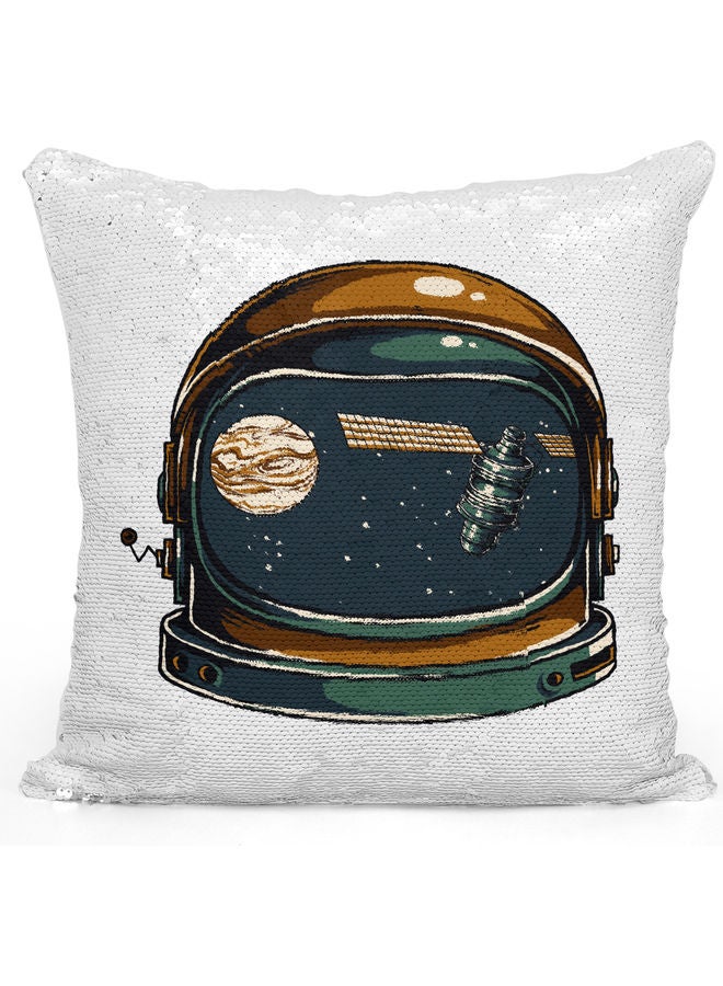 Antronaut Helmet Sequin Decorative Throw Pillow White/Silver/Black 40x40cm - Image 1