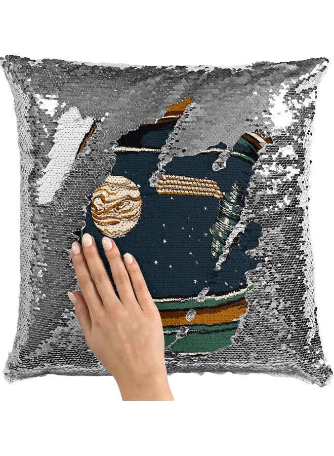 Antronaut Helmet Sequin Decorative Throw Pillow White/Silver/Black 40x40cm - Image 2