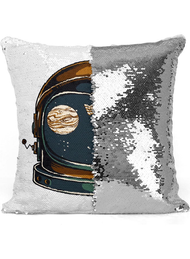 Antronaut Helmet Sequin Decorative Throw Pillow White/Silver/Black 40x40cm - Image 3