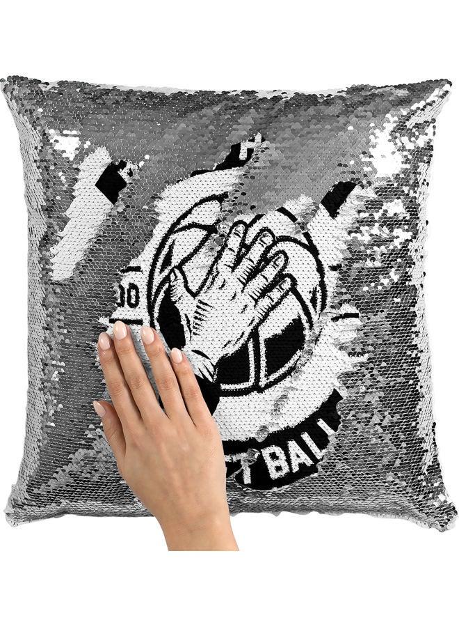 Play Hard Themed Sequin Decorative Throw Pillow White/Black/Silver 40x40cm - Image 2