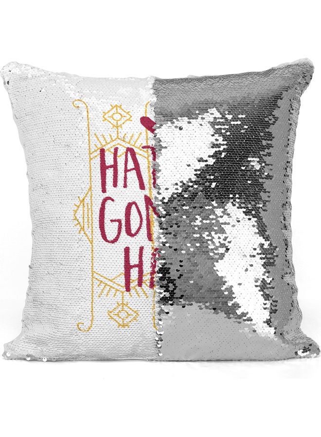 Haters Gonna Hate Printed Sequin Decorative Throw Pillow White/Red/Silver 40x40cm - Image 3