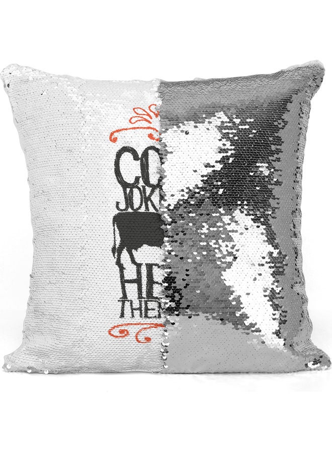 Cow Jokes Themed Sequin Decorative Throw Pillow White/Silver/Black 40x40cm - Image 3