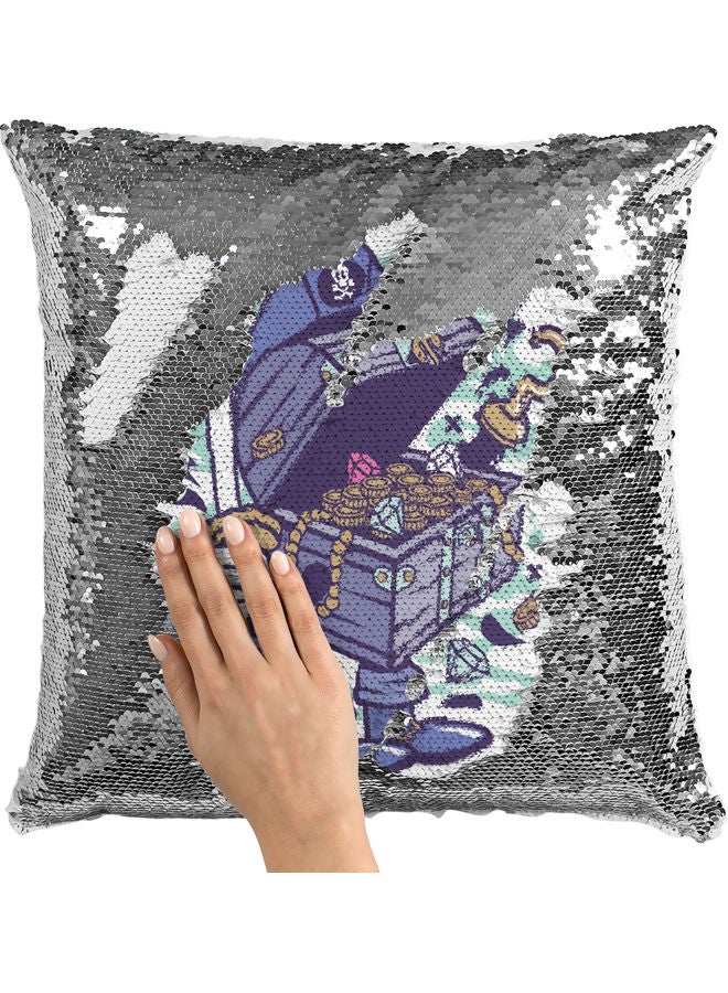 وسادة زينة مزخرفة بالترتر بطبعة كنز القراصنة لون أبيض/ أزرق/ فضي - Image 2