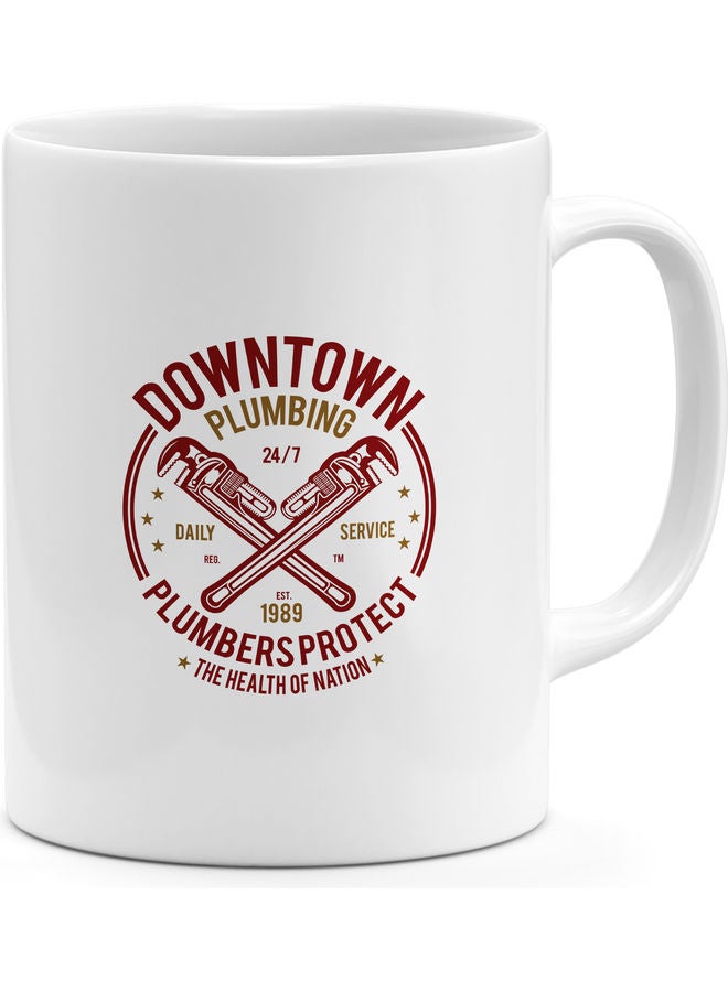 Plumbing Design Mug For Coffee White/Brown/Gold - Image 1
