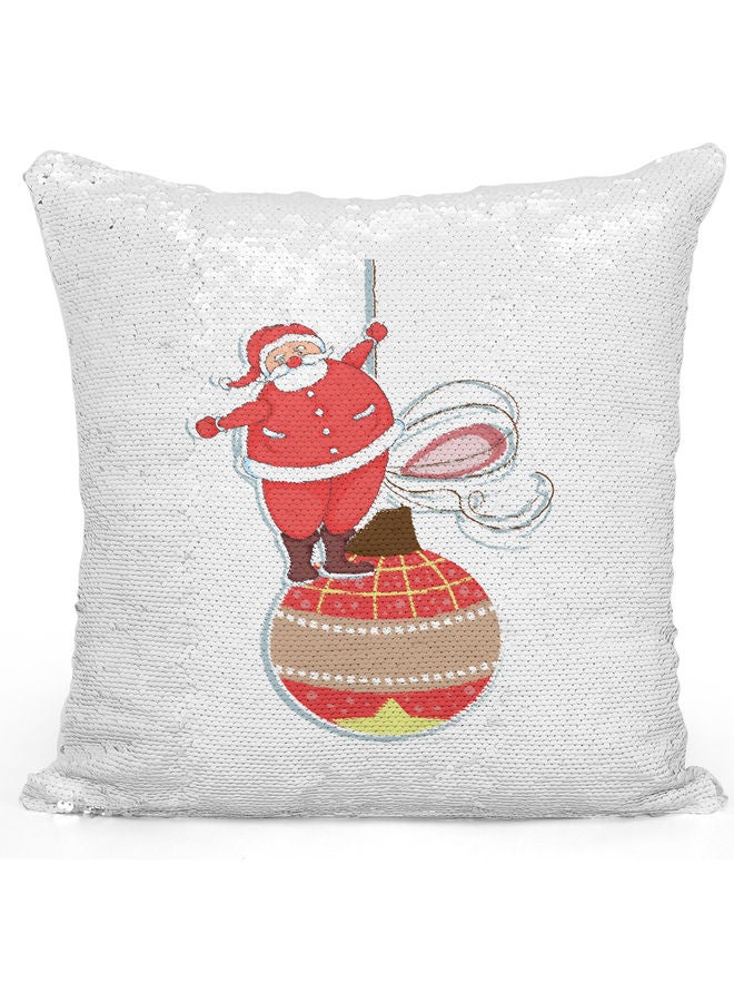 Santa Themed Sequin Decorative Throw Pillow White/Red/Silver - Image 1