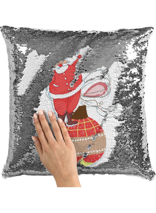 Santa Themed Sequin Decorative Throw Pillow White/Red/Silver - Image 2