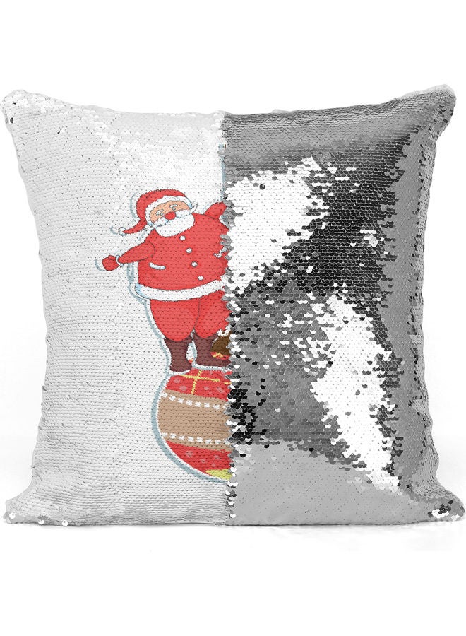 Santa Themed Sequin Decorative Throw Pillow White/Red/Silver - Image 3