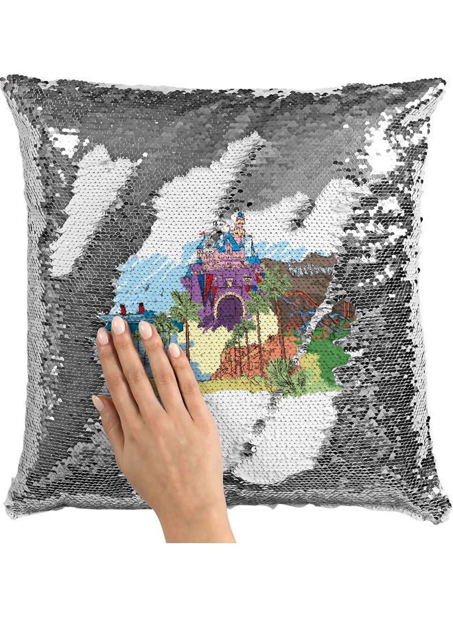وسادة زينة مزخرفة بالترتر بطبعة لمنطقة هوليود أبيض/ أزرق/ وردي 40x40سم - Image 2