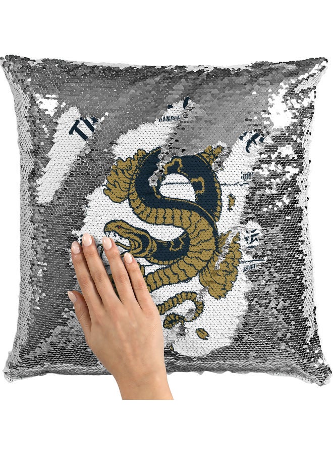 Serpent Eye Themed Sequin Decorative Throw Pillow White/Silver/Brown 40x40cm - Image 2