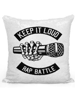 Rap Battle Themed Sequin Decorative Throw Pillow White/Black/Silver 40x40cm
