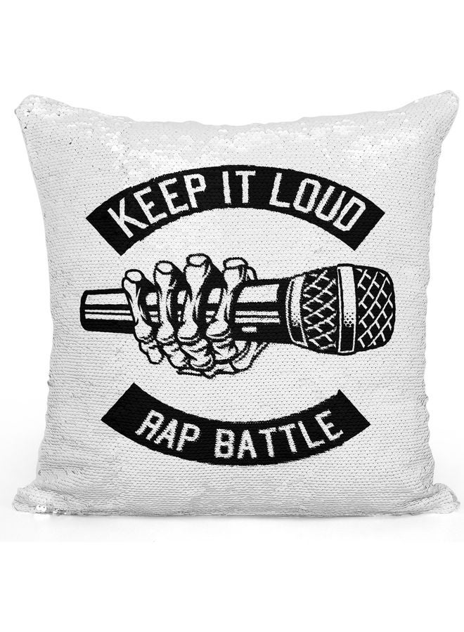 Generic - Rap Battle Themed Sequin Decorative Throw Pillow White/Black/Silver 40x40cm - Image 1