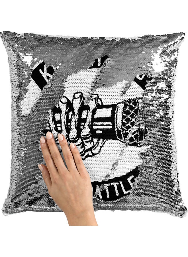 Generic - Rap Battle Themed Sequin Decorative Throw Pillow White/Black/Silver 40x40cm - Image 1