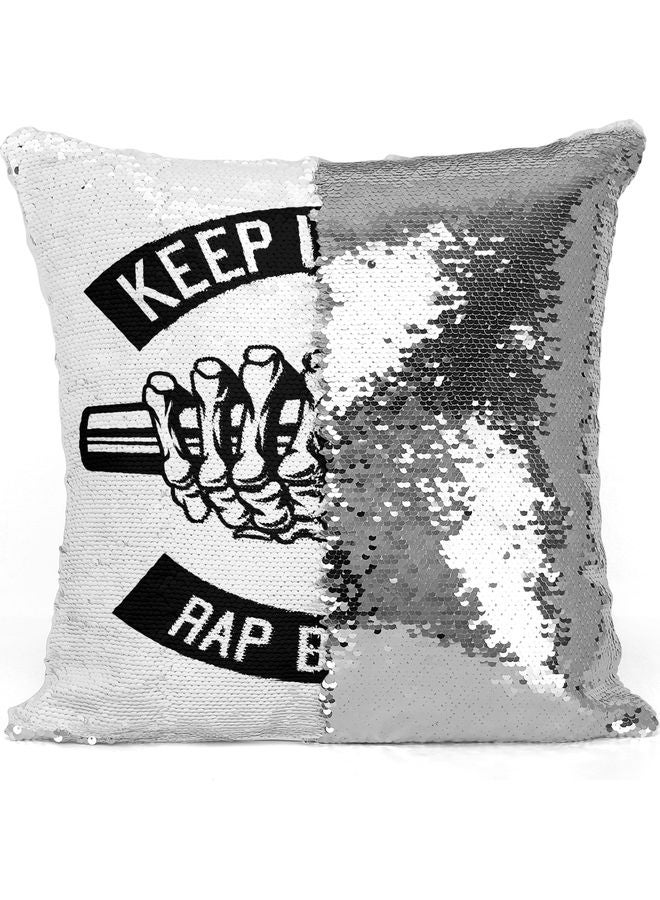 Generic - Rap Battle Themed Sequin Decorative Throw Pillow White/Black/Silver 40x40cm - Image 1