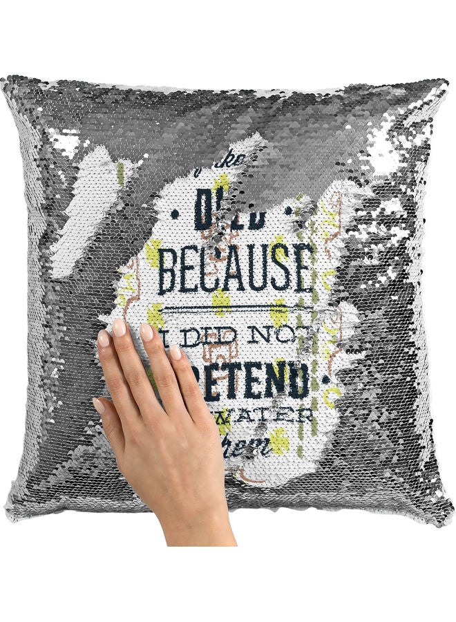 Funny Plants Themed Sequin Decorative Throw Pillow White/Green/Silver 40x40cm - Image 2