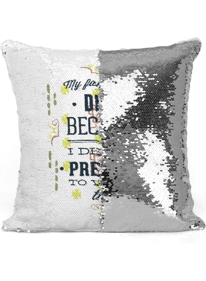 Funny Plants Themed Sequin Decorative Throw Pillow White/Green/Silver 40x40cm - Image 3