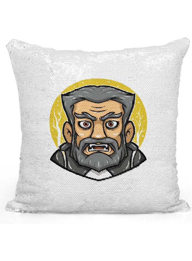 Cute Vampire Design Themed Sequin Decorative Throw Pillow White/Silver/Grey 40x40cm - Image 1