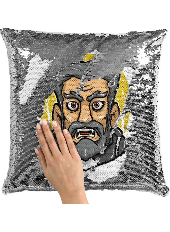 Cute Vampire Design Themed Sequin Decorative Throw Pillow White/Silver/Grey 40x40cm - Image 2