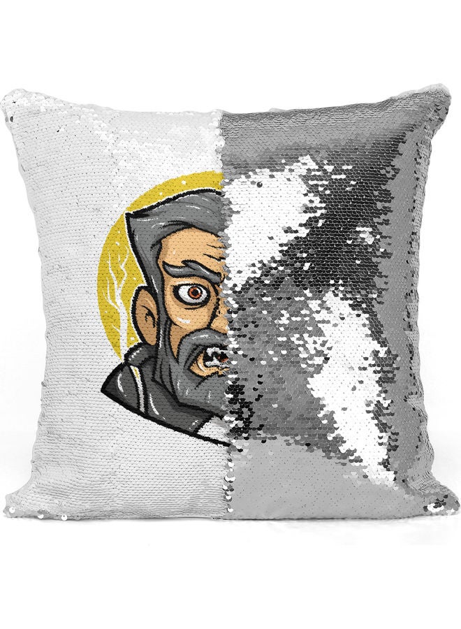 Cute Vampire Design Themed Sequin Decorative Throw Pillow White/Silver/Grey 40x40cm - Image 3