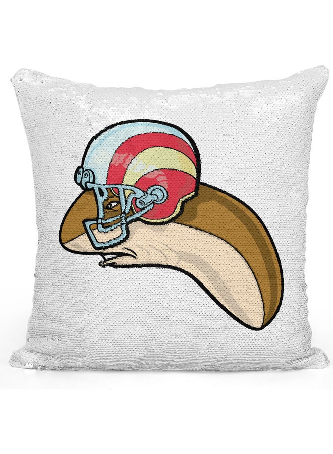 American Football Helmet Themed Sequin Decorative Throw Pillow White/Brown/Silver 40x40cm - Image 1
