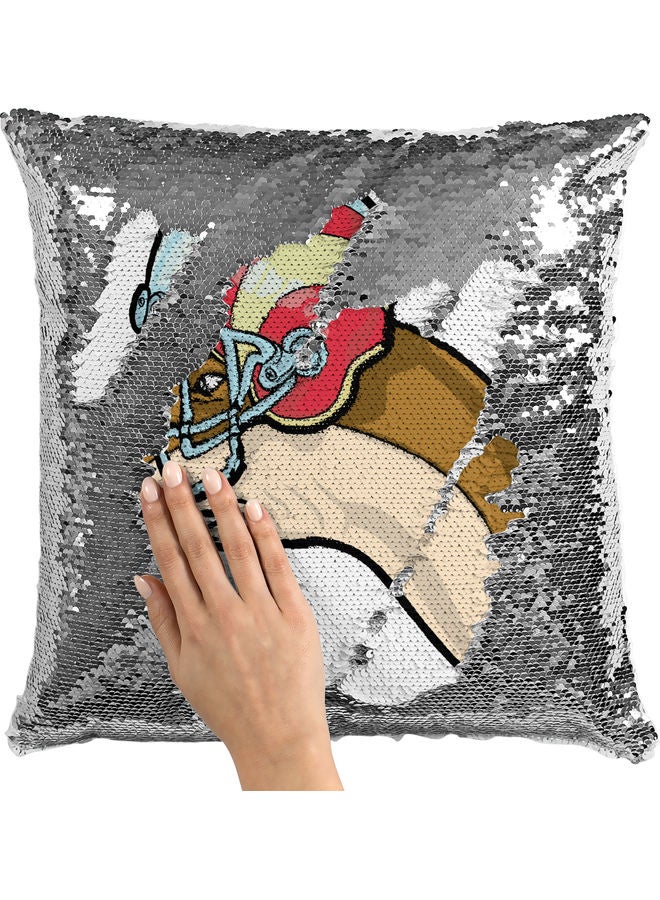 American Football Helmet Themed Sequin Decorative Throw Pillow White/Brown/Silver 40x40cm - Image 2