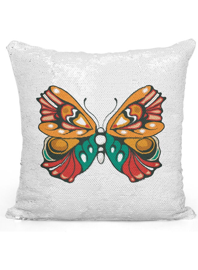 Wing Themed Sequin Decorative Throw Pillow White/Yellow/Silver 40x40cm - Image 1