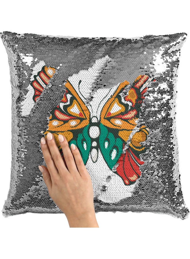 Wing Themed Sequin Decorative Throw Pillow White/Yellow/Silver 40x40cm - Image 2