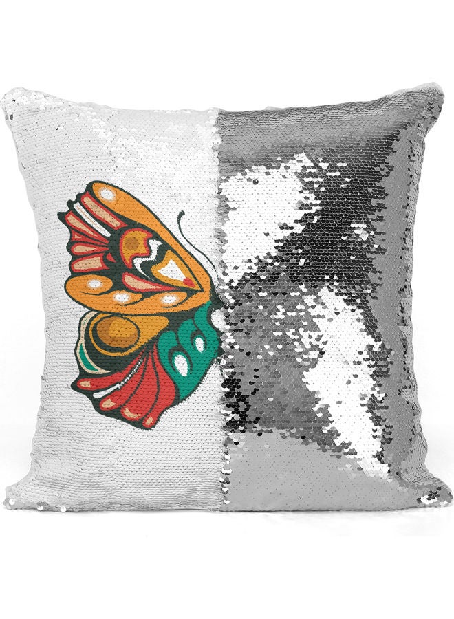 Wing Themed Sequin Decorative Throw Pillow White/Yellow/Silver 40x40cm - Image 3