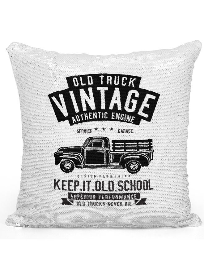 Vintage Truck Sequin Decorative Throw Pillow White/Silver/Black 40x40cm - Image 1