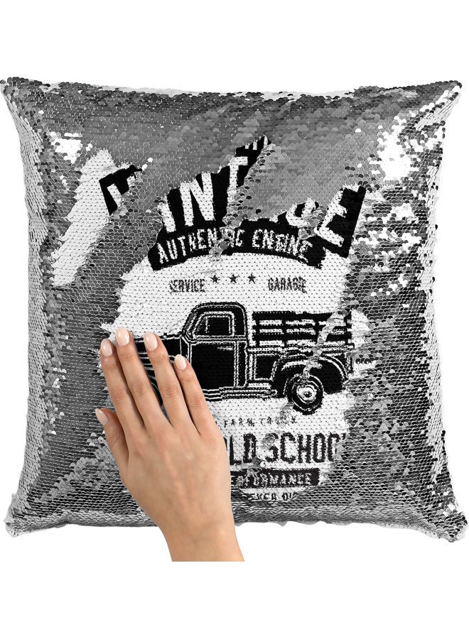 Vintage Truck Sequin Decorative Throw Pillow White/Silver/Black 40x40cm - Image 2