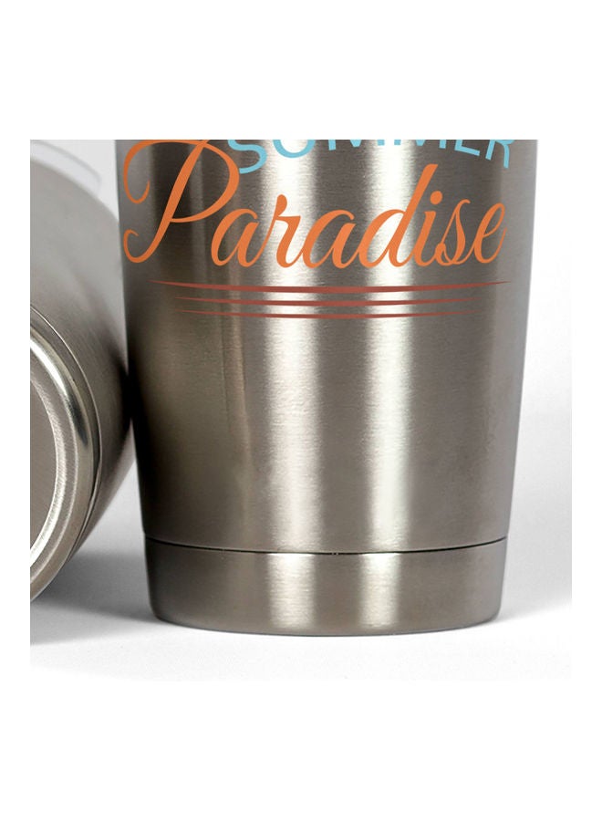 كوب بطبعة عبارة "Summer Paradise" مزود بغطاء فضي/ أزرق/ برتقالي - Image 3