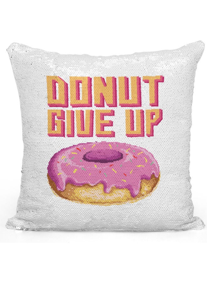 Generic - Donut Quote Themed Sequin Decorative Throw Pillow White/Pink/Silver 40x40cm - Image 1