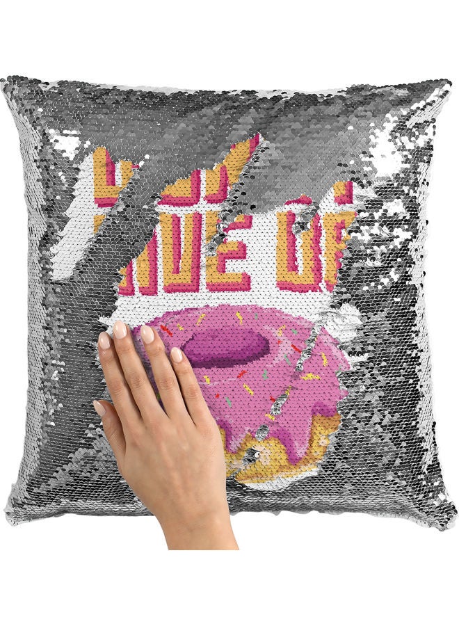 Generic - Donut Quote Themed Sequin Decorative Throw Pillow White/Pink/Silver 40x40cm - Image 1
