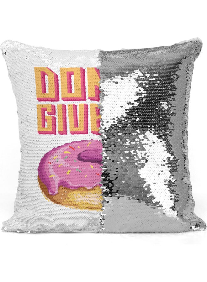 Generic - Donut Quote Themed Sequin Decorative Throw Pillow White/Pink/Silver 40x40cm - Image 1