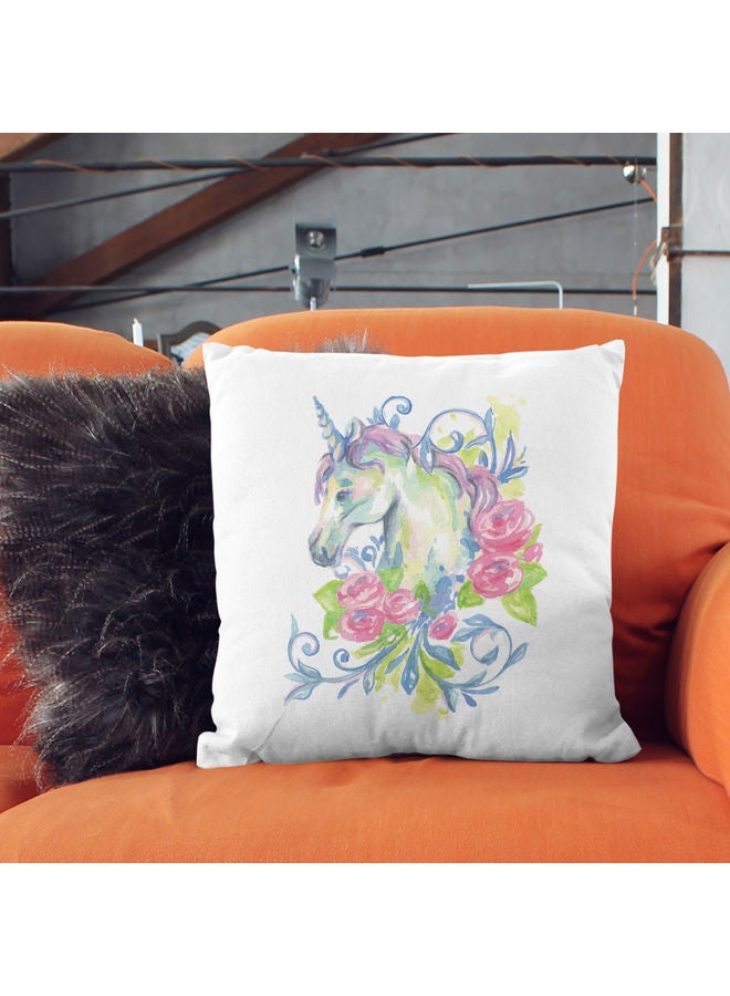 Floral Unicorn Design Decorative Pillow Multicolour - Image 2