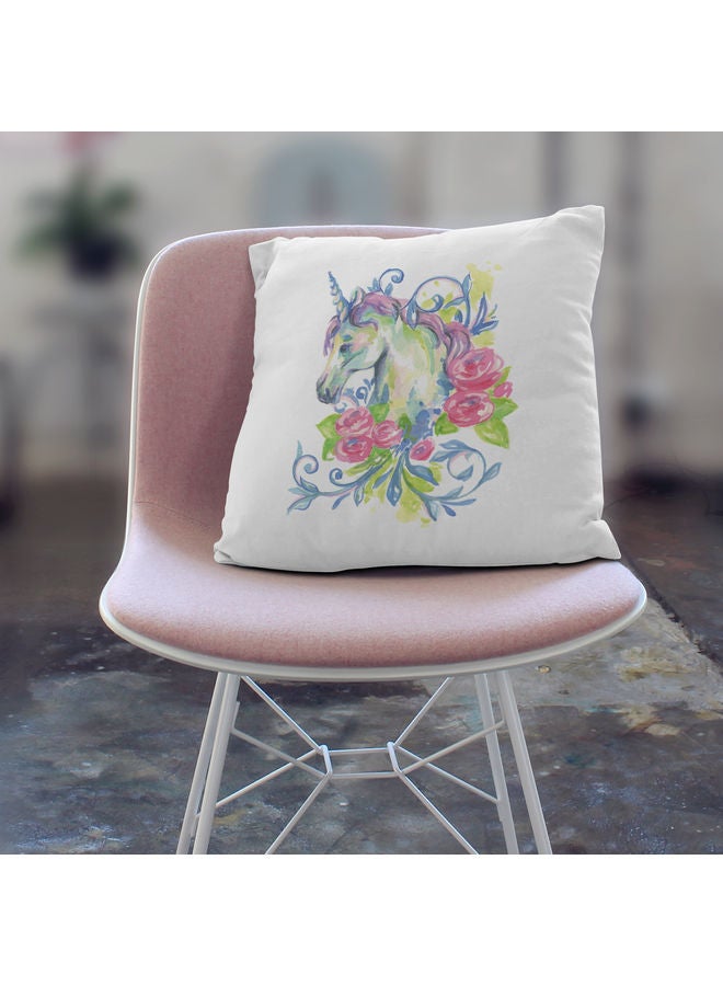 Floral Unicorn Design Decorative Pillow Multicolour - Image 3