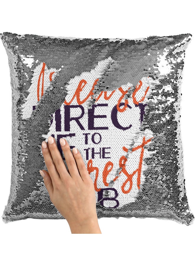 Please Direct Me Printed Sequin Decorative Throw Pillow White/Orange/Silver 40x40cm - Image 2