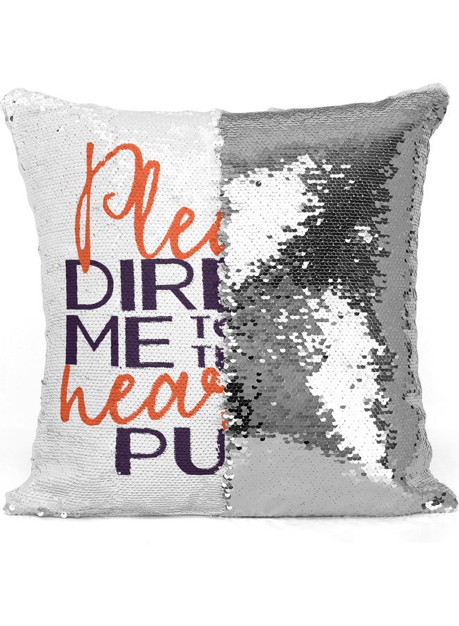 Please Direct Me Printed Sequin Decorative Throw Pillow White/Orange/Silver 40x40cm - Image 3