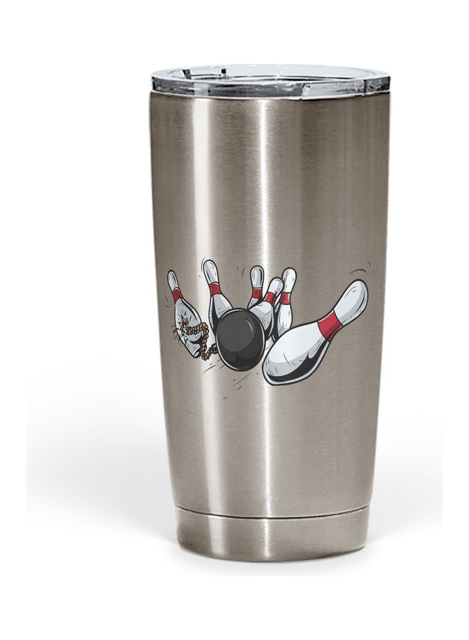 Bowling Strike Design Stainless Steel Tumbler With Lid Silver - Image 1