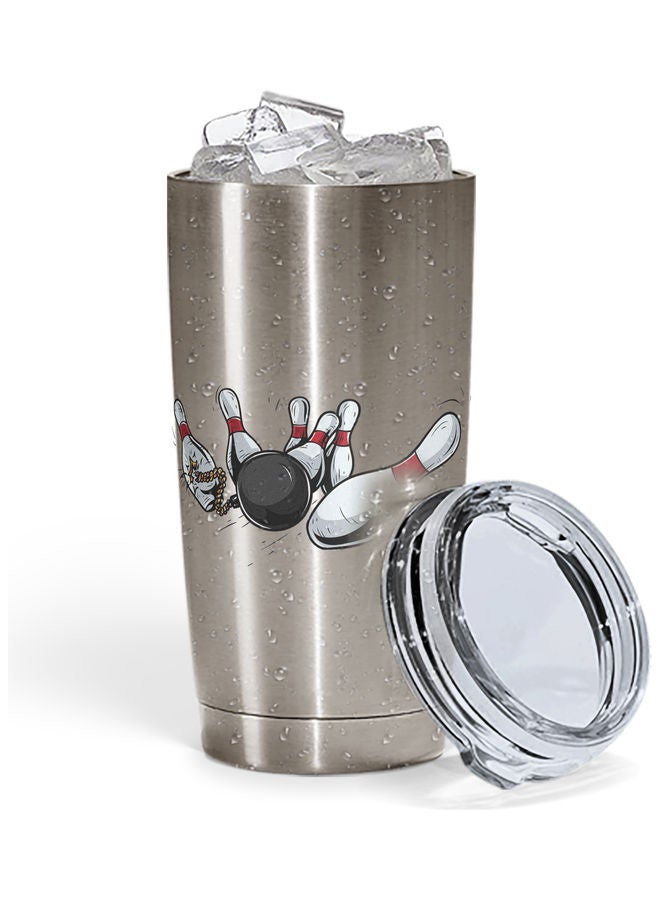 Bowling Strike Design Stainless Steel Tumbler With Lid Silver - Image 2
