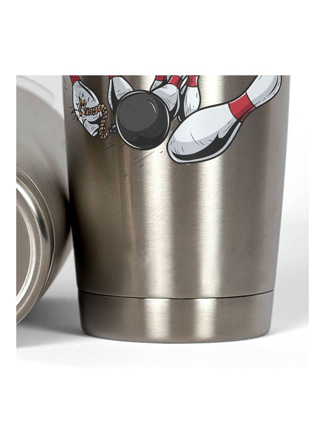 Bowling Strike Design Stainless Steel Tumbler With Lid Silver - Image 3