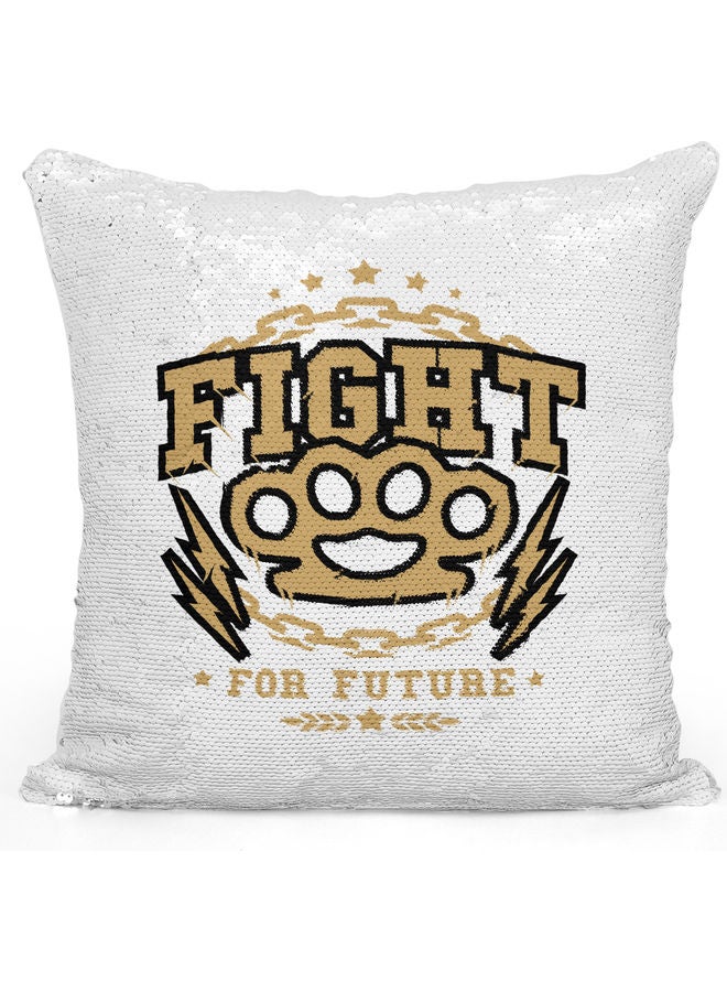Fight For Future Themed Sequin Decorative Throw Pillow White/Silver/Gold 40x40cm - Image 1