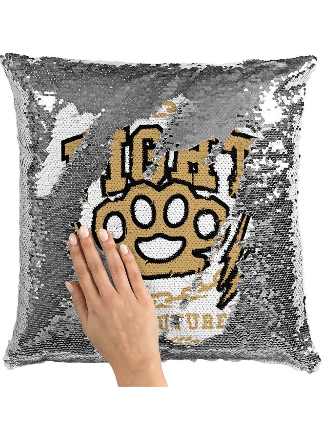 Fight For Future Themed Sequin Decorative Throw Pillow White/Silver/Gold 40x40cm - Image 2
